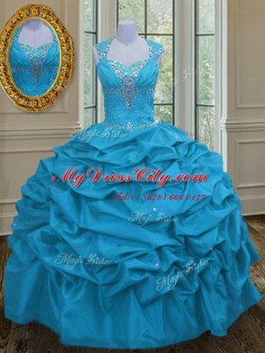 Enchanting Straps Sleeveless Beading and Pick Ups Lace Up Quinceanera Gown