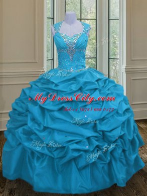 Enchanting Straps Sleeveless Beading and Pick Ups Lace Up Quinceanera Gown