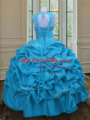 Enchanting Straps Sleeveless Beading and Pick Ups Lace Up Quinceanera Gown