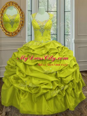 Dynamic Straps Beading and Pick Ups Vestidos de Quinceanera Yellow Green Lace Up Sleeveless Floor Length