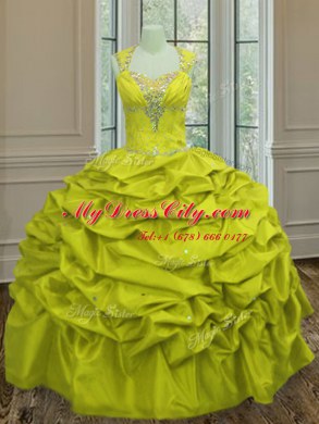 Dynamic Straps Beading and Pick Ups Vestidos de Quinceanera Yellow Green Lace Up Sleeveless Floor Length