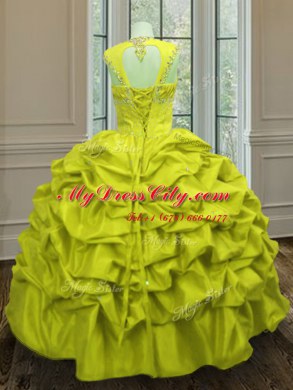 Dynamic Straps Beading and Pick Ups Vestidos de Quinceanera Yellow Green Lace Up Sleeveless Floor Length