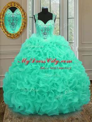 Simple Straps Sleeveless Zipper Floor Length Beading and Ruffles Quinceanera Gown
