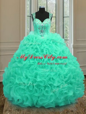 Simple Straps Sleeveless Zipper Floor Length Beading and Ruffles Quinceanera Gown