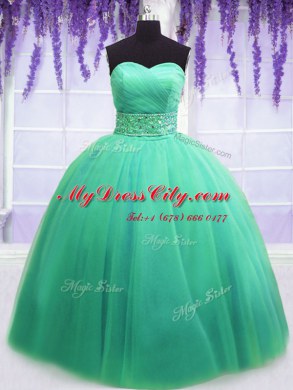 Sleeveless Lace Up Floor Length Beading and Belt Quinceanera Dress