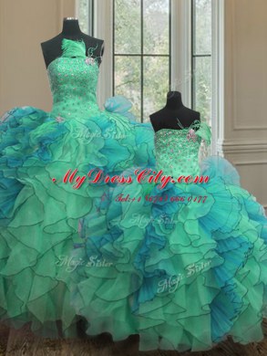 Flare Sweetheart Sleeveless Organza Quinceanera Dresses Beading and Ruffles Lace Up