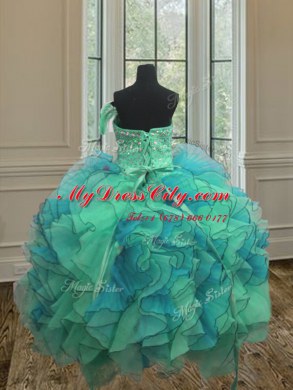 Flare Sweetheart Sleeveless Organza Quinceanera Dresses Beading and Ruffles Lace Up