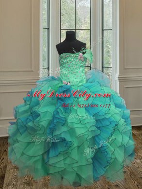 Flare Sweetheart Sleeveless Organza Quinceanera Dresses Beading and Ruffles Lace Up