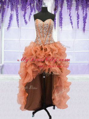 Four Piece Orange Sleeveless Beading and Ruffles Floor Length Vestidos de Quinceanera