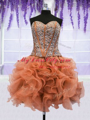 Four Piece Orange Sleeveless Beading and Ruffles Floor Length Vestidos de Quinceanera