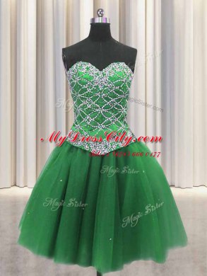 Three Piece Sequins Ball Gowns Quinceanera Dress Green Sweetheart Tulle Sleeveless Floor Length Lace Up