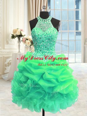 Fashion Three Piece Green High-neck Lace Up Beading and Pick Ups Sweet 16 Dresses Sleeveless
