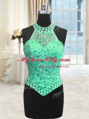 Fashion Three Piece Green High-neck Lace Up Beading and Pick Ups Sweet 16 Dresses Sleeveless