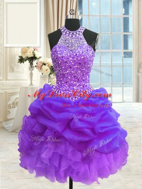 Three Piece Eggplant Purple Sleeveless Beading and Pick Ups Floor Length Sweet 16 Quinceanera Dress
