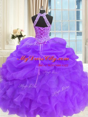 Three Piece Eggplant Purple Sleeveless Beading and Pick Ups Floor Length Sweet 16 Quinceanera Dress