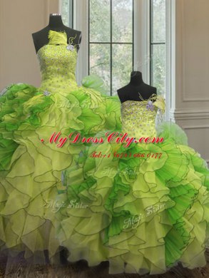 Sleeveless Lace Up Floor Length Beading and Ruffles Quince Ball Gowns