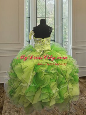 Sleeveless Lace Up Floor Length Beading and Ruffles Quince Ball Gowns