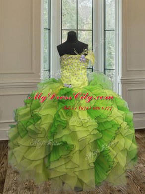 Sleeveless Lace Up Floor Length Beading and Ruffles Quince Ball Gowns