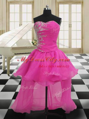 Simple Four Piece Hot Pink Sweetheart Neckline Beading 15th Birthday Dress Sleeveless Zipper