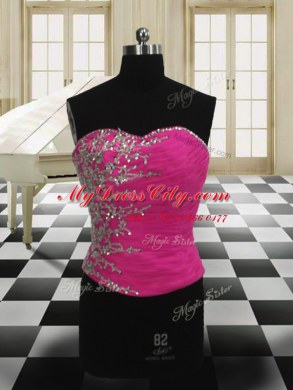 Simple Four Piece Hot Pink Sweetheart Neckline Beading 15th Birthday Dress Sleeveless Zipper