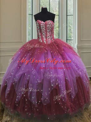 Graceful Three Piece Ball Gowns Sweet 16 Dress Multi-color Sweetheart Tulle Sleeveless Floor Length Lace Up