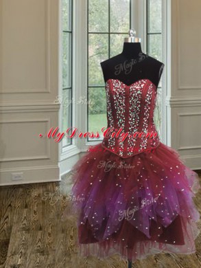 Graceful Three Piece Ball Gowns Sweet 16 Dress Multi-color Sweetheart Tulle Sleeveless Floor Length Lace Up
