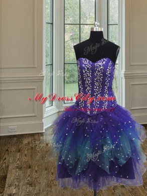 Artistic Three Piece Multi-color Ball Gowns Beading and Ruffles and Sequins Quinceanera Gowns Lace Up Tulle Sleeveless Floor Length