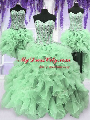 Modern Four Piece Sleeveless Lace Up Floor Length Beading and Ruffles Vestidos de Quinceanera