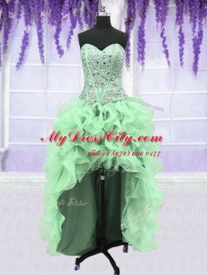 Modern Four Piece Sleeveless Lace Up Floor Length Beading and Ruffles Vestidos de Quinceanera