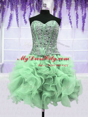 Modern Four Piece Sleeveless Lace Up Floor Length Beading and Ruffles Vestidos de Quinceanera