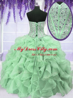 Modern Four Piece Sleeveless Lace Up Floor Length Beading and Ruffles Vestidos de Quinceanera