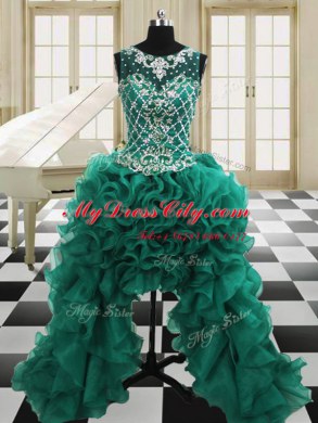Stunning Four Piece Dark Green Scoop Lace Up Beading and Ruffles Vestidos de Quinceanera Sleeveless