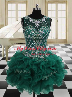 Stunning Four Piece Dark Green Scoop Lace Up Beading and Ruffles Vestidos de Quinceanera Sleeveless