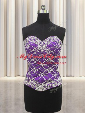 Three Piece Floor Length Lace Up Sweet 16 Dress Eggplant Purple for Military Ball and Sweet 16 and Quinceanera with Beading and Sequins