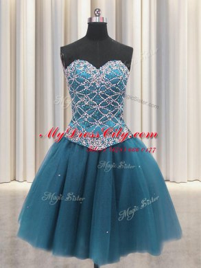 Customized Three Piece Teal Sleeveless Floor Length Beading and Ruffles Lace Up Quinceanera Dress