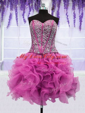 Comfortable Four Piece Sleeveless Lace Up Floor Length Ruffles and Sequins Ball Gown Prom Dress