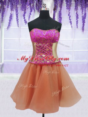 New Style Four Piece Ball Gowns Quinceanera Dresses Orange Strapless Organza Sleeveless Floor Length Lace Up
