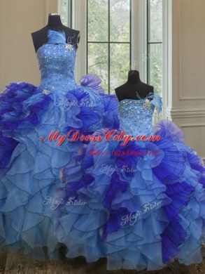 Floor Length Lace Up 15 Quinceanera Dress Multi-color for Military Ball and Sweet 16 and Quinceanera with Beading and Ruffles