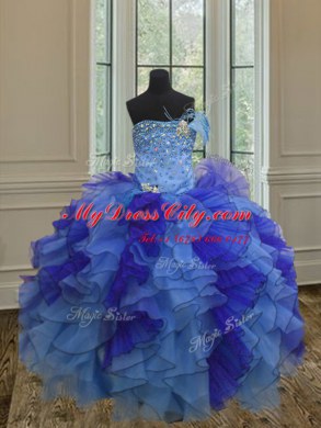 Floor Length Lace Up 15 Quinceanera Dress Multi-color for Military Ball and Sweet 16 and Quinceanera with Beading and Ruffles