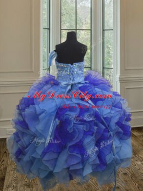 Floor Length Lace Up 15 Quinceanera Dress Multi-color for Military Ball and Sweet 16 and Quinceanera with Beading and Ruffles