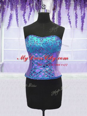 Comfortable Four Piece Lavender Ball Gowns Strapless Sleeveless Organza Floor Length Lace Up Embroidery and Ruffles Sweet 16 Quinceanera Dress