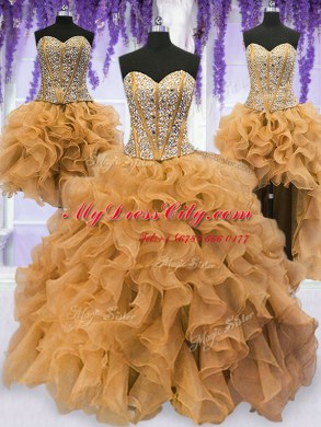 Four Piece Sweetheart Sleeveless Organza 15th Birthday Dress Beading and Ruffles Lace Up