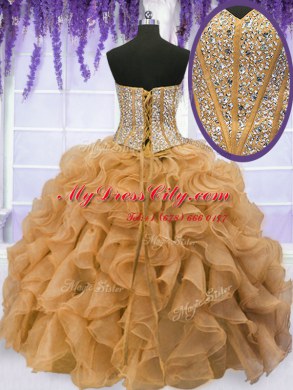 Four Piece Sweetheart Sleeveless Organza 15th Birthday Dress Beading and Ruffles Lace Up