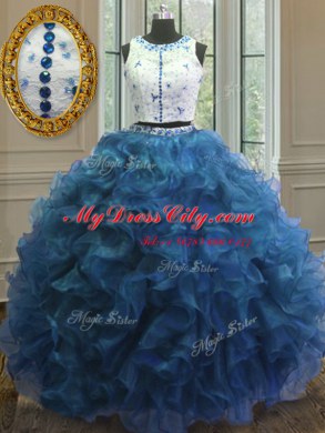 Admirable Scoop Blue Sleeveless Organza Clasp Handle 15 Quinceanera Dress for Military Ball and Sweet 16 and Quinceanera
