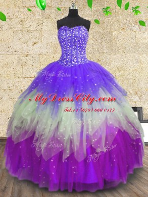 Adorable Multi-color Lace Up Vestidos de Quinceanera Sequins Sleeveless Floor Length