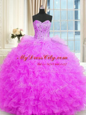 Ideal Three Piece Lilac Lace Up Strapless Beading and Ruffles Quinceanera Gown Tulle Sleeveless