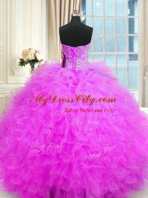 Ideal Three Piece Lilac Lace Up Strapless Beading and Ruffles Quinceanera Gown Tulle Sleeveless