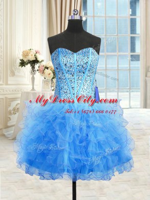 Three Piece Strapless Sleeveless Tulle Quinceanera Dress Beading and Ruffles Lace Up