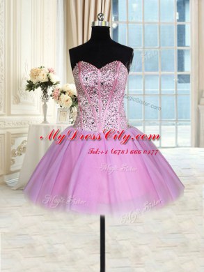 Three Piece Lilac Lace Up Ball Gown Prom Dress Beading Sleeveless Floor Length