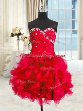 Four Piece Floor Length Red Quinceanera Dress Sweetheart Sleeveless Lace Up